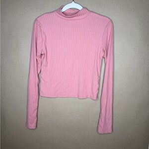 Pink Ribbed Long Sleeve Turtleneck